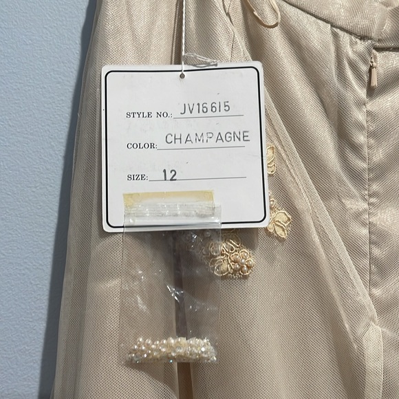 BNWT Stunning beaded sequined champagne Jovani high waisted long train skirt - Picture 6 of 8